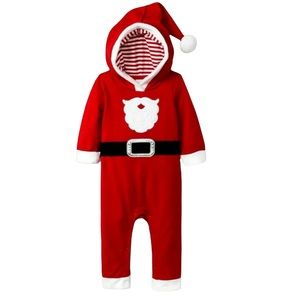 Cat & Jack Baby Boys Size 18 Months Santa Romper with Hood and Long Sleeves, Red